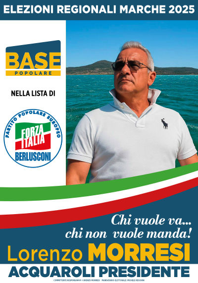 Lorenzo Morresi di Base Popolare candidato nella lista Partito Popolare Europeo Forza Italia (Circoscrizione di Fermo) Elezioni Regionali Marche 2025